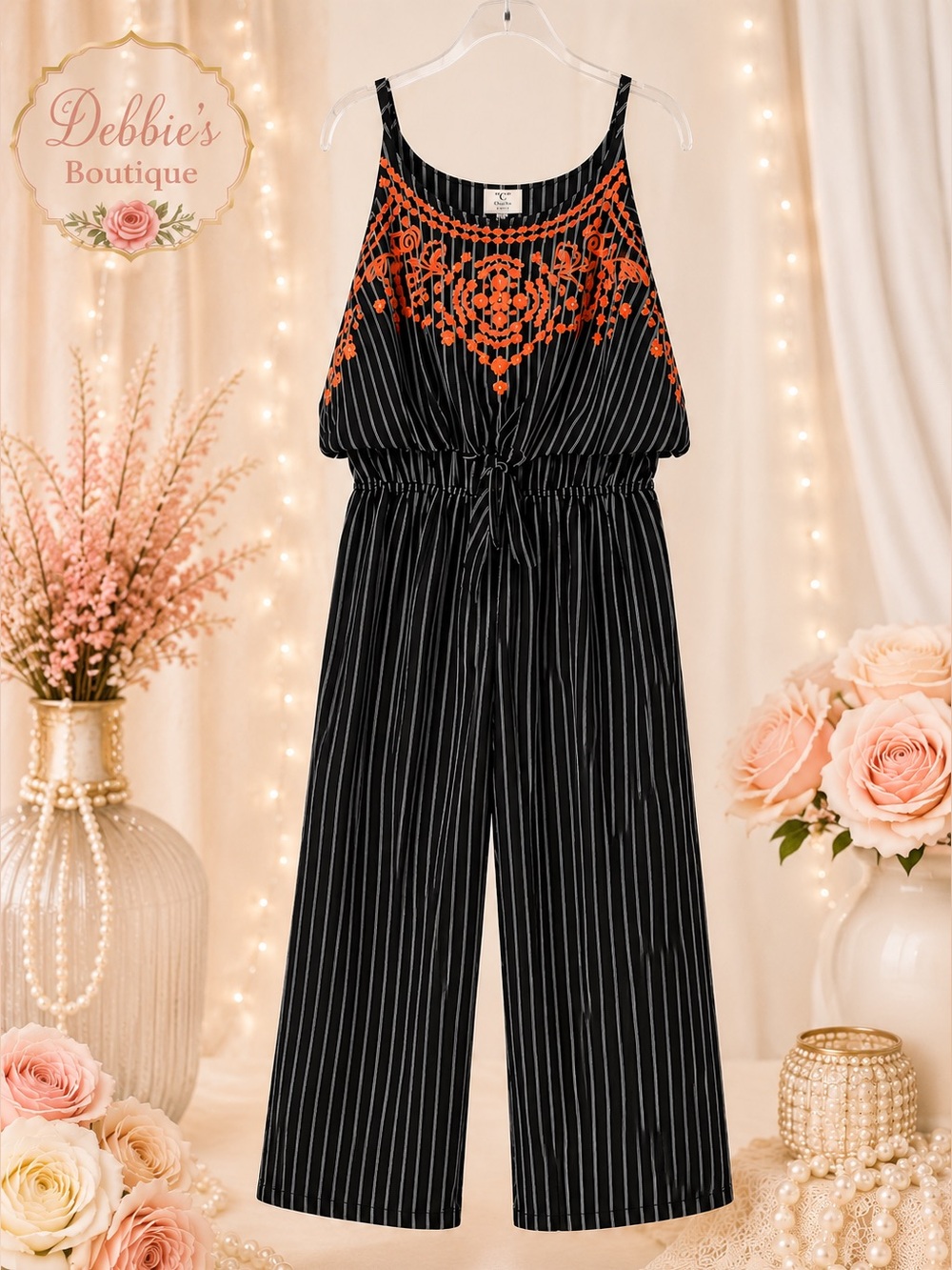 “C”  Charlie NWOT Ladies Jumpsuit With Embroidered Ruffled Top